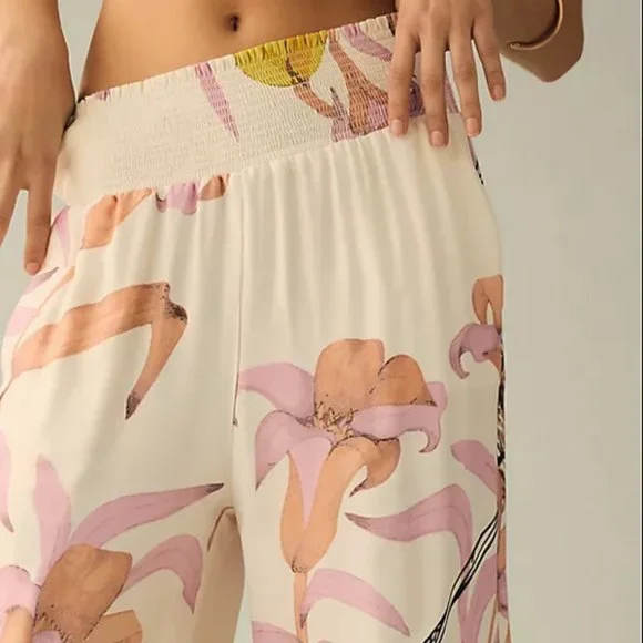 Anthropologie Pia Binazzi XSP NWT Graphic Floral Wide-Leg Pants Fish XS Petite